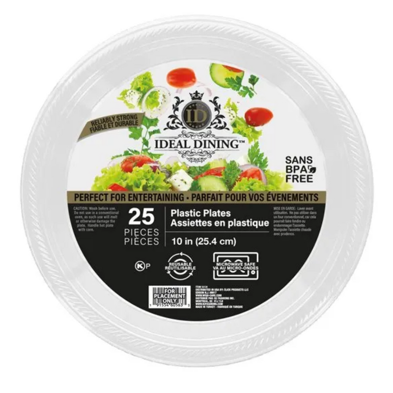 IDEAL DINING PLASTIC PLATE 9IN WHITE 25CT #36101 (SKU #80208)