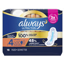 ALWAYS #12851 ULTRA THIN 16CT SIZE 4 NIGHT (SKU #11850)