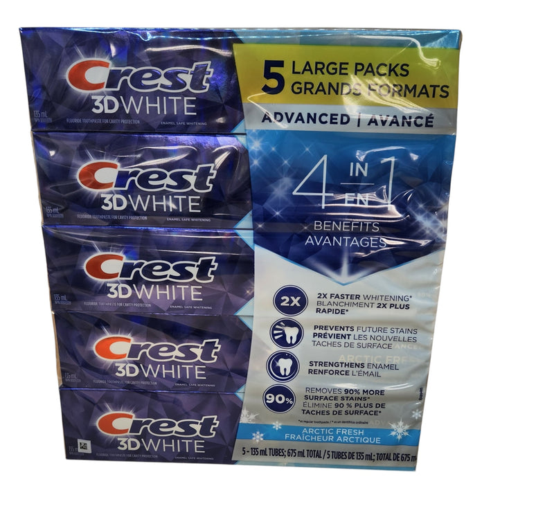 CREST TOOTHPASTE 3D-WHITE- 5/5pk -675ml  (SKU