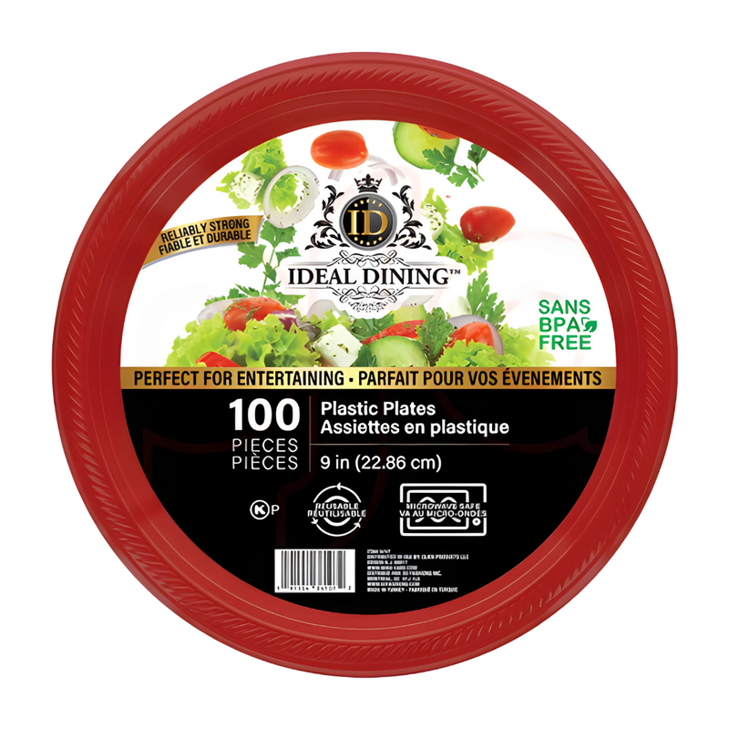 IDEAL PLASTIC PLATE 9IN RED 100CT #36107 (SKU #80212)