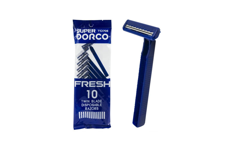 DORCO 10CT #TD-708 MENS DISPOSABLE RAZOR-BLUE (SKU #13151)