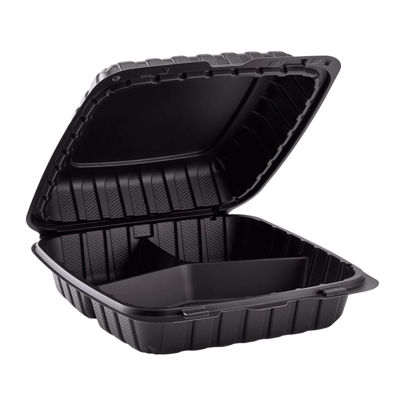P93-BK 9x9x3 3 COMPARTMENT MINERAL FILLED PP HINGED CONTAINER 150CT (SKU