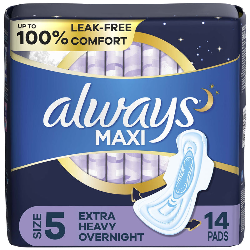 ALWAYS PADS #03400 OVERNIGHT SIZE 5 W/WINGS- 14ct (SKU #62200)