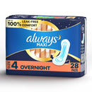 ALWAYS PADS #77157 28ct MAXI OVERNIGHT SIZE 4 (SKU #62221)