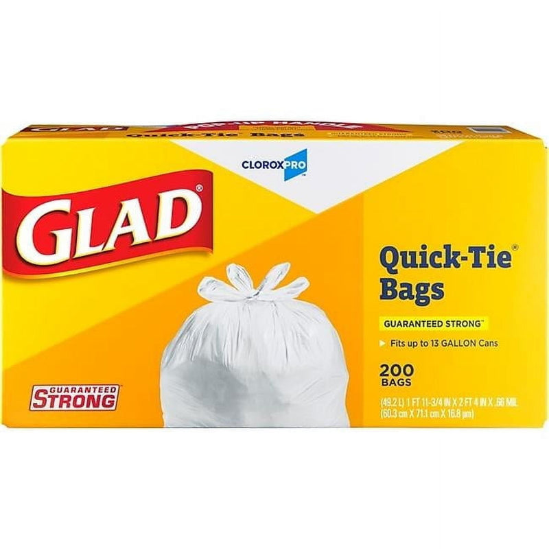 GLAD #15931 QUICK-TIE TRASH BAG 13 GALLON WHT 200 ct (SKU #62401)