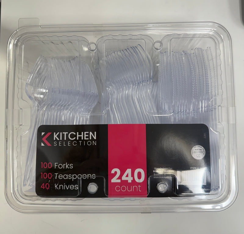 #4427 MIXED CLEAR HEAVY CUTLERY (100FORK,100SPOON,40KNIFE) (6/240CT) (SKU #70828)