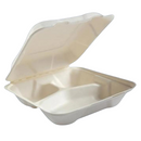 #HC99W-3C WHITE SUGARCANE HINGED CONTAINER 9X9X3 3 COMP 200CT (SKU #70655)