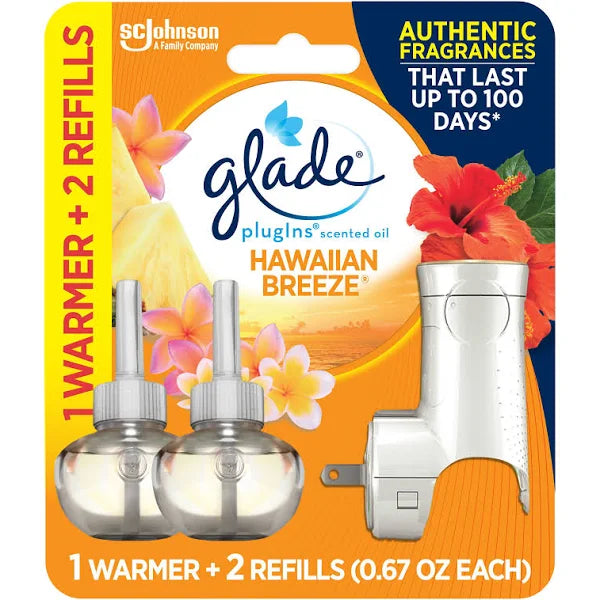 GLADE PLUG IN SCENTED OIL 5PK WARMER & REFILL - HAWAIIAN BREEZE (SKU 60538)