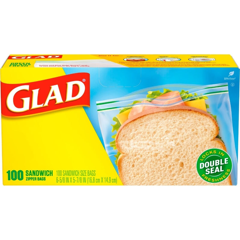 GLAD FOOD STORAGE ZIPPER SANDWICH 100ct (SKU