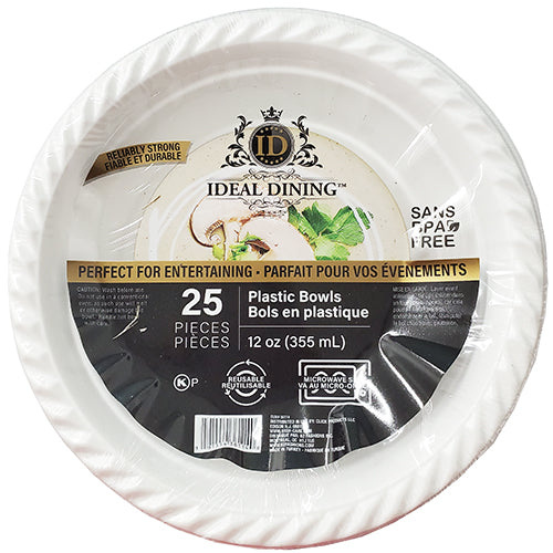 IDEAL DINING PLASTIC BOWL 12oz 25CT (SKU