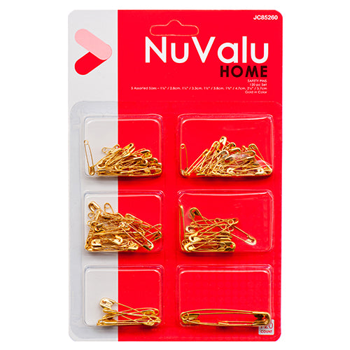 NUVALU SAFETY PINS MIX 120CT GOLD COLOR W/BLISTER (SKU