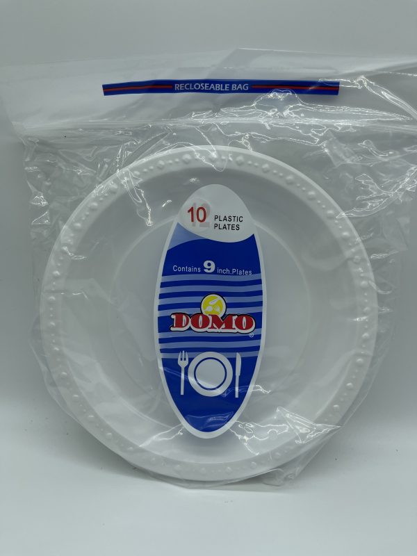 DOMO WHITE PLASTIC PLATES 9" 10CT (SKU