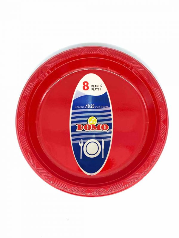 DOMO RED PLASTIC PLATES 10.25" 8CT (SKY